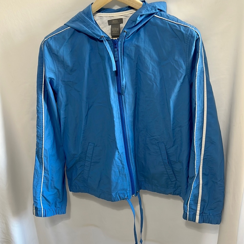 Bass G.H. Bass & Co. Size Large Light Weight Blue and White Stripe Jacket Hood